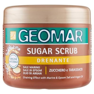 GEOMAR | Sugar Gommage Drainant, Avec Sel Marin, Sel d’Epsom, Huile d’Argan et extraits de Sucre et de Pissenlit, 95% d’Origine Naturelle, Made in Italy, 600 g