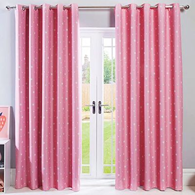 Dreamscene Star verduisteringsgordijnen voor kinderen slaapkamer paar oogjes thermische panelen - roze blozen 46" breed x 72" druppel