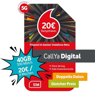 Vodafone Prepagato CallYa Digital | Ora ancora più GB - 20 GB invece di 15 GB di volume dati | Rete 5G | Scheda SIM senza contratto | 1° mese gratis | Telefono e SMS Flat