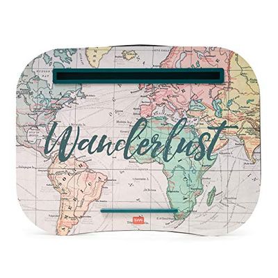 Legami - Laptop Stand, 44 x 33.5 cm, Laptop Tray, Slot Holder for Tablet, Travel Theme, Soft Cushion with Padding, Side Handle