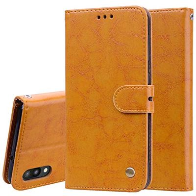 Carcasa de telefono Business Style Funda de Cuero Horizontal con Textura de Cera de Aceite for Galaxy M10, con Soporte y Ranuras for Tarjetas y Billetera (Negro) (Color : Marrón)