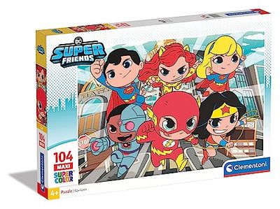 Clementoni - 25720 - Supercolor Puzzle - Dc Comics Superfriends - 104 pezzi - Made in Italy, puzzle bambini 4 anni, puzzle cartoni animati, Dc Comics puzzle, puzzle supereroi