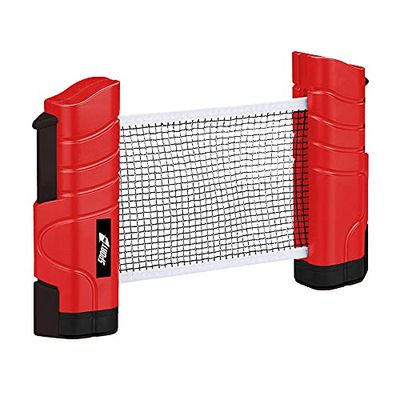 Sport1 Roll up Rete Ping Pong Estensibile serie Training. Rete Ping Pong compatta con avvolgimento Automatico per tavoli Fino a 170cm. Facile Montaggio con Morsetti. in Vacanza o Giardino. Rossa.