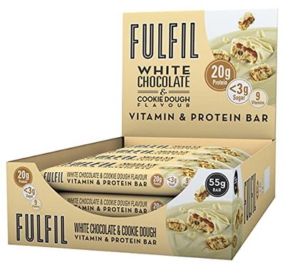 FULFIL Vitamin and Protein Bars (15 x 55 g Bars) — White Chocolate Cookies and Cream Flavour — 20 g High Protein, 9 Vitamins, Low Sugar