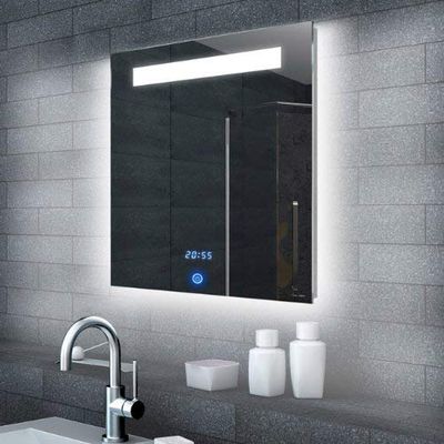 Lux-aqua Luce LED Specchio con Illuminazione con 990 Lumen Orologio e Interruttore Touch 60 x 65 cm ml6506