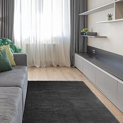 ECOMMERC3 Soft Tapis Salon Poils Moyens Anthracite 80 x 150 cm avec Texture Douce et rembourrée | Tapis antidérapant en Polyester et 3D Backing | Tapis Lavable en Machine