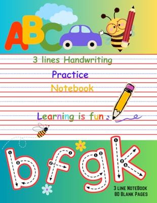 3 line handwriting practice workbook kindergarten, FS-1, FS-2, Year 1 - 3 | Cursive Handwriting practice notebook for kids | 80 Pages