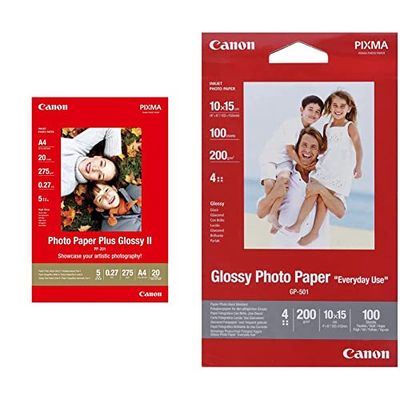 Canon PP 201 Photo Paper 270G 50 A6 10 x 15 cm (A4) Carta fotografica & Carta Lucida Glossy Paper Gp-501 4, 100 Fogli, 10 X 15 cm