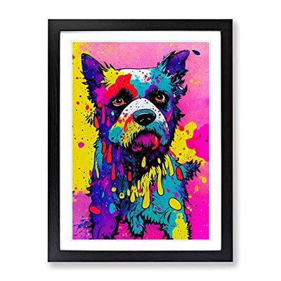 Dog Paint Drip No.2 Abstract Framed Print for Living Room Bedroom Home Office Décor, Wall Art Picture Ready to Hang, Black A3 Frame (34 x 46 cm)
