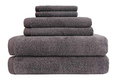 Everplush Flat Loop - Juego de 6 Toallas de baño de Secado rápido, Color carbón