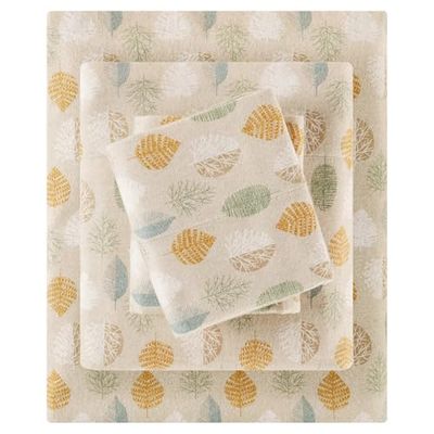 SLEEP PHILOSOPHY True North Cozy Flannel 100% Cotton Ultra Soft Cold Weather Sheet Set Bedding, Twin XL, Multi Leaves 3 Piece
