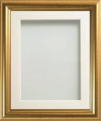 Frame Company Eldridge Gold Photo Frame with White V-Groove Mount, 7x5 for 6x4 inch, fitted with perspex