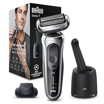 Braun Series 7 Rasoio Elettrico Barba, Rifinitore Di Precisione EasyClick, Stazione SmartCare, 360° Flex, Wet&Dry Ricaricabile, Custodia da Viaggio, Idea Regalo 71-S7200cc Argento