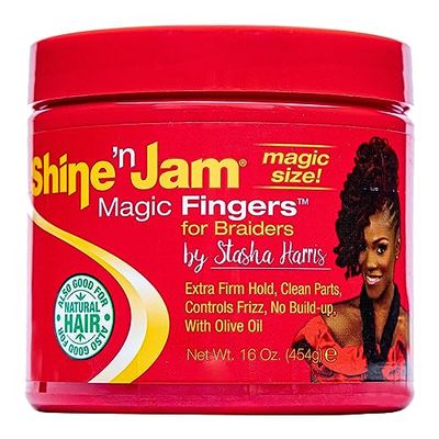 Ampro Shine-n-Jam Magic Fingers Gel for Braids - Provides Firm Hold with Non-Greasy Shine - Strengthens Hair with Silk Proteins - Works on Any Hair Texture to Create Multiple Styles - 454 g