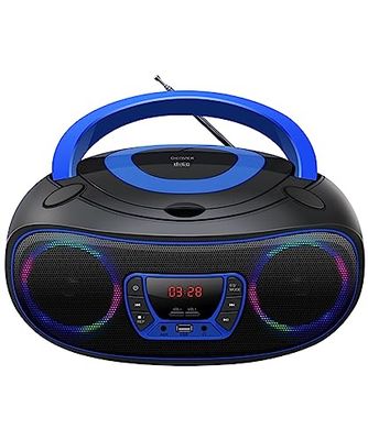 Denver TCL212BT radio med Bluetooth, Bluetooth-radio med ljuseffekter, bärbar CD-spelare, AUX, USB, blå