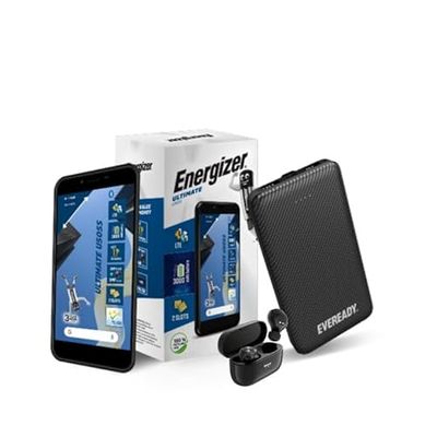 Energizer MégaPack Smartphone + Écouteurs Powerbank | Smartphone Ultimate U505S - Double SIM - Noir - Débloqué + écouteurs sans Fils True Wireless TWS40 + Powerbank 10000 mAh