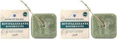Shampoo solido AMAS -RIVITALIZZANTE - RINFORZANTE - con estratto di Bardana -60 g- per capelli normali tendenti al grasso- 100% Handmade in Italy- Naturale, Vegan e Plastic Free (Confezione da 2)