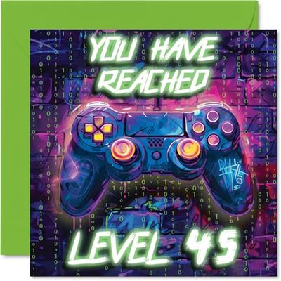 45th Birthday Cards for Men - Neon Video Gamer - Happy Birthday Card for 45 Year Old Man Cousin Dad Colleague Brother, 145mm Bday Greeting Cards