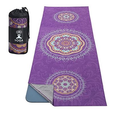 MoKo Yoga Towel, Non Slip Hot Yoga Mat Yoga Blanket Printing Pattern Quick Dry with Corner Pocket for Bikram, Pilates, Gym Workout, Outdoor Picnic, Purple Mandala