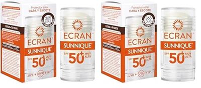 Ecran Sunnique - Crema Sólida FPS 50+, Protección Alta UVB + UVA e IR-A, Anti Polución y Luz Azul, Protege la Piel, Fórmula con VitEox 80, Resistente al Agua - 30 ml (Paquete de 2)