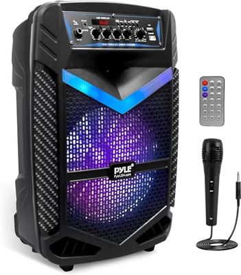 Pyle Bluetooth Luidspreker-Draagbare Speaker met Wielen-600 W-Knipperende Lichten- Afstandsbediening-Stroomadapter en Bekabelde Microfoon