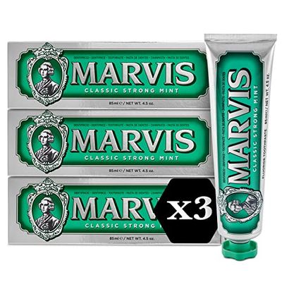 Marvis Classic Strong Mint pasta do zębów, 3 × 85 ml, pasta do zębów z smaku dla orzeźwiającej i długotrwałej świeżości