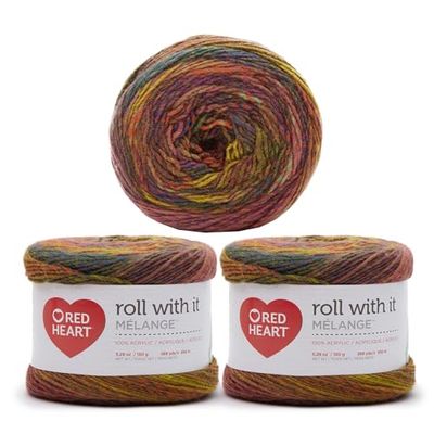 Red Heart Roll with It Melange Curtain Call Yarn - 3 Pack of 150g/5.3oz - Acrylic - 4 Medium (Worsted) - 389 Yards - Knitting/Crochet