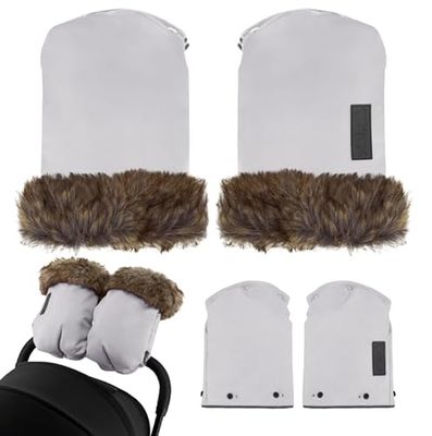 Gants MoMi (chauffe-mains) pour landaus et poussettes. Tissu polaire, fourrure amovible, chauds, imperméables, fermeture à bouton-pression