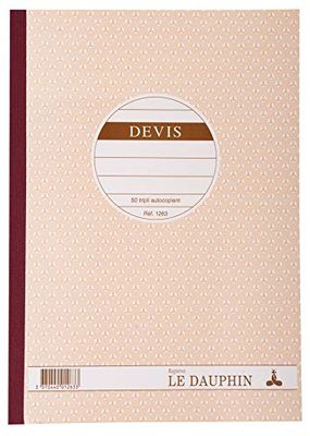Le Dauphin - Réf. 1263D - Lot de 5 manifolds DEVIS - papier autocopiant - triplicata (1 original et 2 copies) - 50 feuilles - format 29,7 x 21 cm - couverture vernie