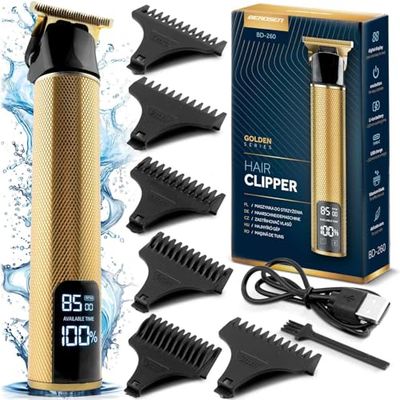Berdsen Tondeuse à cheveux professionnelle pour homme - Tondeuse à barbe électrique - 6 embouts - 1 à 9 mm - Or