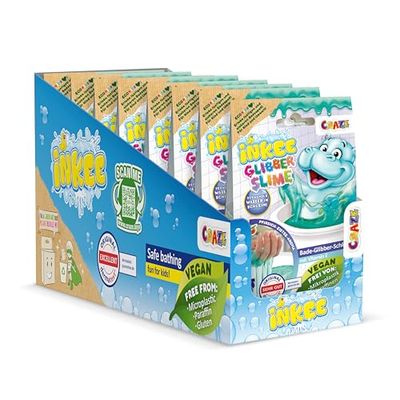 INKEE Slime de Bain Hippo Set de 10 | Poudre Slime Enfant pour Le Bain, Bain Gluant Bleu-Vert avec arôme de pêche, Poudre Slime 10 sachets de 100g