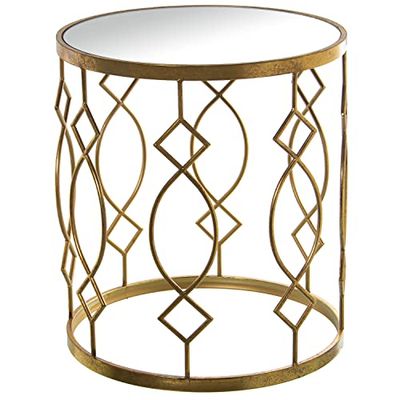 DRW Mesa Redonda de Metal y Espejo en Dorado 49x54cm