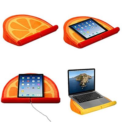 Lapwedge iPad-stativ, surfplattestativ och laptopstativkudde för sängsoffa, bärbar dator, iPad och surfplattehållare, knästöd, kudde med kabelhål, passar upp till 15 tums bärbar dator (orange)