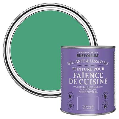 Rust-Oleum Peinture Verte Résistante à l'eau pour Faïence de Cuisine, Finition Brillante - Émeraude 750ml