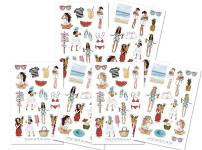 Set di adesivi estivi per ragazze - adesivi per diario, adesivi per planner, adesivi per ragazze, estate, moda, vacanze, spiaggia, fidanzata, gita, diario