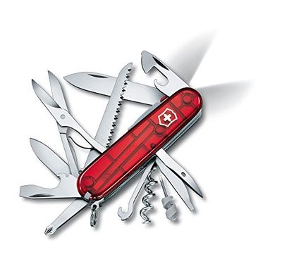 Victorinox fickkniv Huntsman Lite (21 funktioner, blad, sax, träsåg, multifunktionskrok, LED) röd transparent