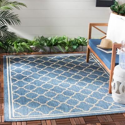 Safavieh "Bleeker Tapis intérieur/extérieur Noir/Beige 121 x 170 x 0,64 cm, Polypropylène, Bleu/Beige, 4' x 5'7"