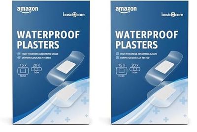 Amazon Basic Care Waterproof Plasters (Transparent "Second Skin" High Protection), 35 Count (20pc 7 x 2cm, 15pc 5 x 7.5cm) (Confezione da 2)