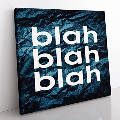 Blah Blah Blah Crumpled Paper Modern Typography Quote Canvas Wall Art Print Ready to Hang, Framed Picture for Living Room Bedroom Home Office Décor, 35x35 cm (14x14 Inch)