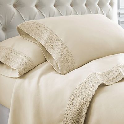 Modern Threads Jogo de lençóis de microfibra de renda de croché de 3 peças para cama de solteiro, linho, abotoaduras, 3