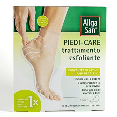Allga San Piedi Care - Maschera Piedi Esfoliante Idratante con 2 Calzini Idratanti, Ottima per Peeling Piedi, Duroni, Calli e Talloni Secchi e Screpolati - Con Concentrato Attivo