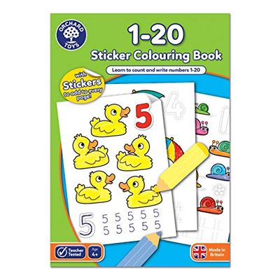 Orchard Toys 1-20 Sticker Colouring Sticker Book, Educational Colouring Book, Trace and Write Numbers 1-20, For Kids Age 4 Years +