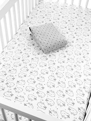 Simple Joys by Carter's Baby 2-Pack Cotton Crib Sheets Disfraces para bebés y niños pequeños, Oveja/Estampado Geométrico, Talla única (Pack de 2) Unisex niño