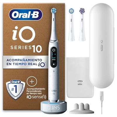 Oral-B iO 10 Cepillo de Dientes Eléctrico Blanco, con 3 Cabezales y 1 Estuche Cargador de Viaje, Diseñado por Braun