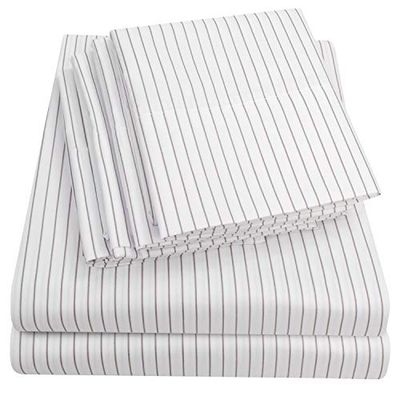 Sweet Home Collection 6 peças Bed Sheets 1500 Thread Count Deep Pocket Fine conjunto de fronhas extra de microfibra com bolsos profundos, branco às riscas, Plein, 6