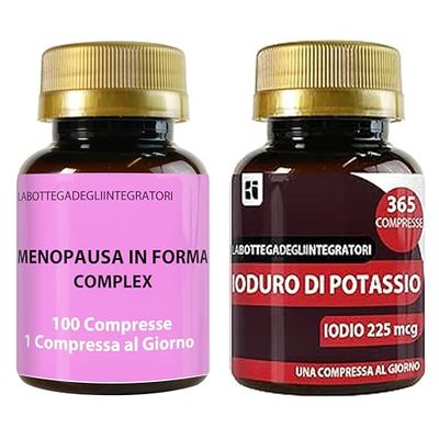 Set di Integratori Menopausa 100 Compresse e Iodio 225 mcg 365 Compresse | Kudzu e Trifoglio Rosso Ricchi in Isoflavoni | Metabolismo, Peso, Rilassamento, Vampate | Metabolismo e Tiroide