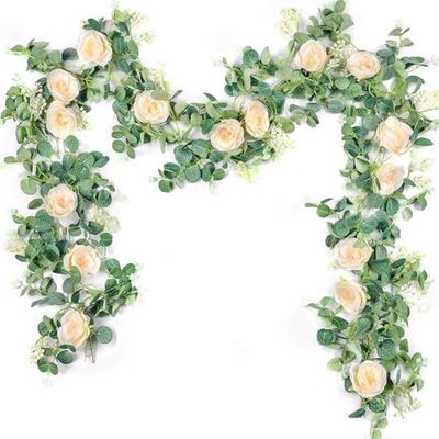 Der Rose Paquete de 2 guirnaldas de Flores de eucalipto Artificiales de 13 pies con Rosas de Seda Falsas, Hojas de eucalipto, Guirnalda de vegetación para Boda, Arco, Mesa, telón de Fondo, decoración