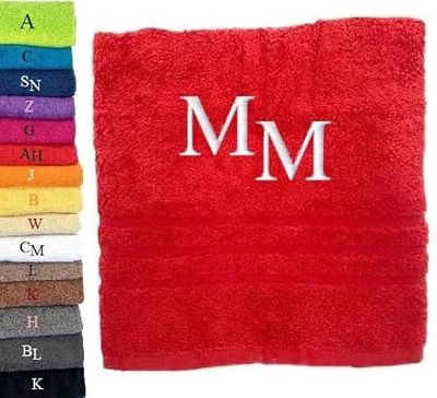 Asciugamano con monogramma personalizzato Asciugamano con monogramma ricamato Lettera Nome Asciugamano personalizzato iniziale Asciugamano in cotone Regalo personalizzato (100 x 50 cm, Rosso)