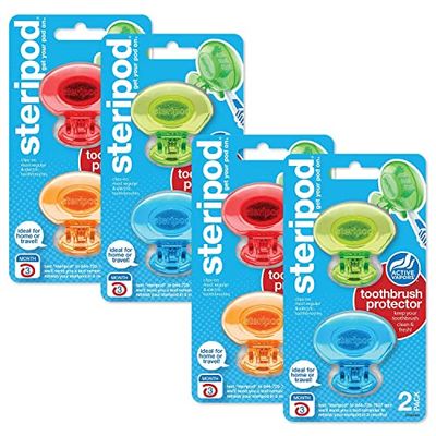 Steripod Lot de 8 protections pour brosse à dents à clipser Bleu/vert/rose/bleu/rouge/orange/bleu clair/vert clair 0,155 kg