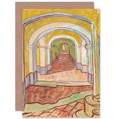 Vincent Van Gogh Corridor In The Asylum Painting Fine Art Greeting Card Plus Envelope Blank Inside